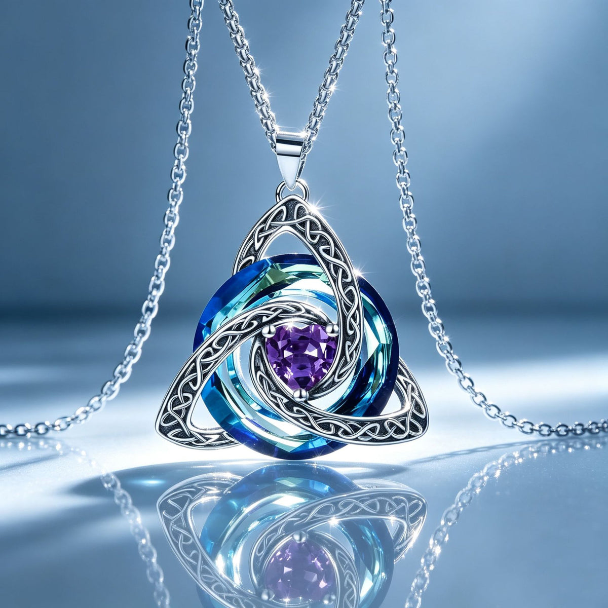 Celtic Birthstone Necklace Trinity Knot Triquetra Crystal Pendant Irish Scottish Jewelry