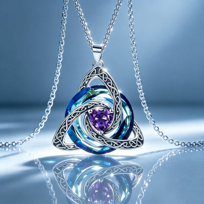 Celtic Birthstone Necklace Trinity Knot Triquetra Crystal Pendant Irish Scottish Jewelry