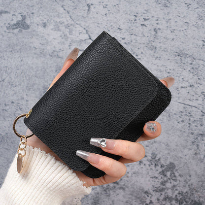 Small Wallet for Women RFID Blocking Genuine Leather Card Case Slim Tri-Fold Wallet with Zipper Pocket and Keychain