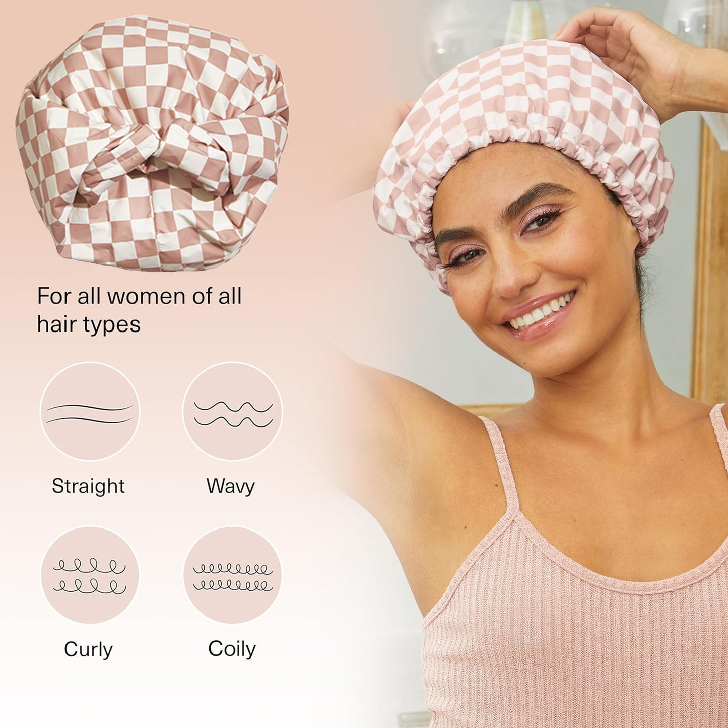 Luxury Satin-Lined Flexi Shower Caps Reusable Waterproof - Large Wide Shower Cap for Women