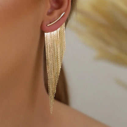 1 Pair of Fashionable and Trendy Golden Tassel Stud Earrings, Shining Daily Party Jewelry for Women