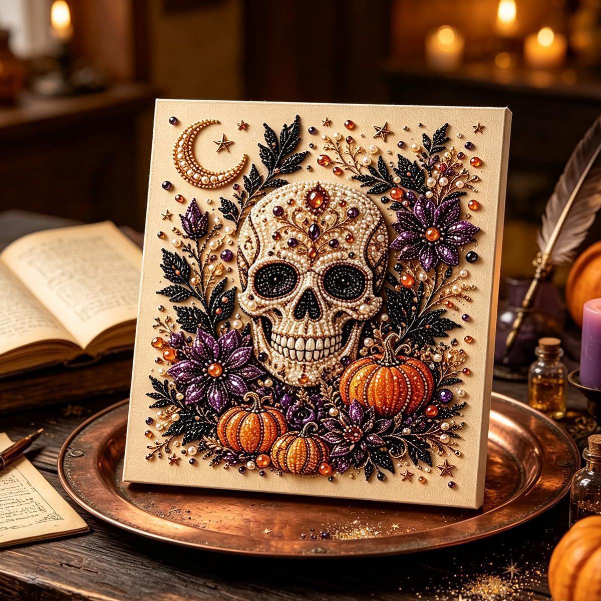 Halloween Ghost Pearl Art DIY Kit, 10x10 Inch, Spooky Cute 3D Diamond Painting Crafts