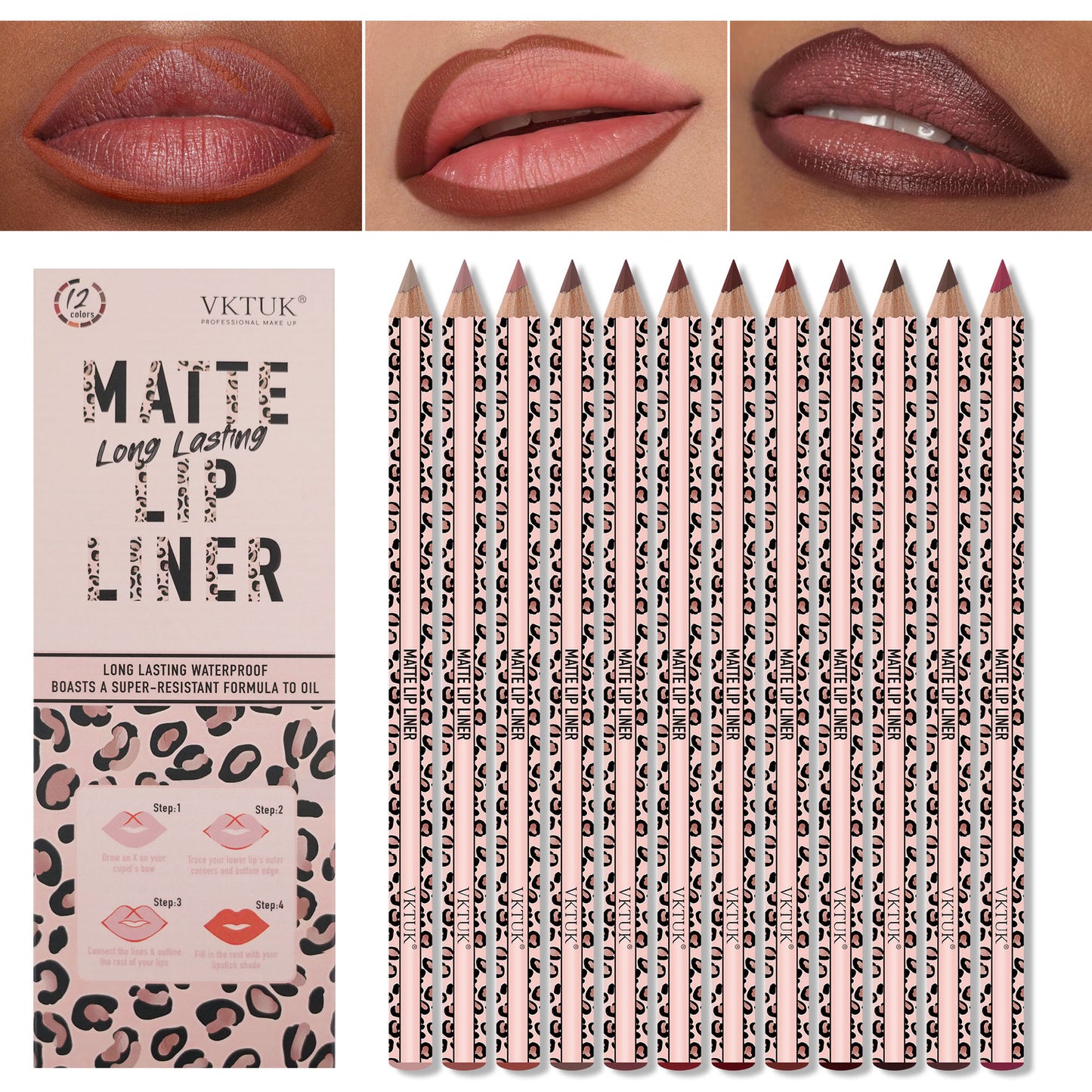 12 Colors Matte Lip Liner Set, Leopard Print Waterproof Long Lasting Lip Pencils