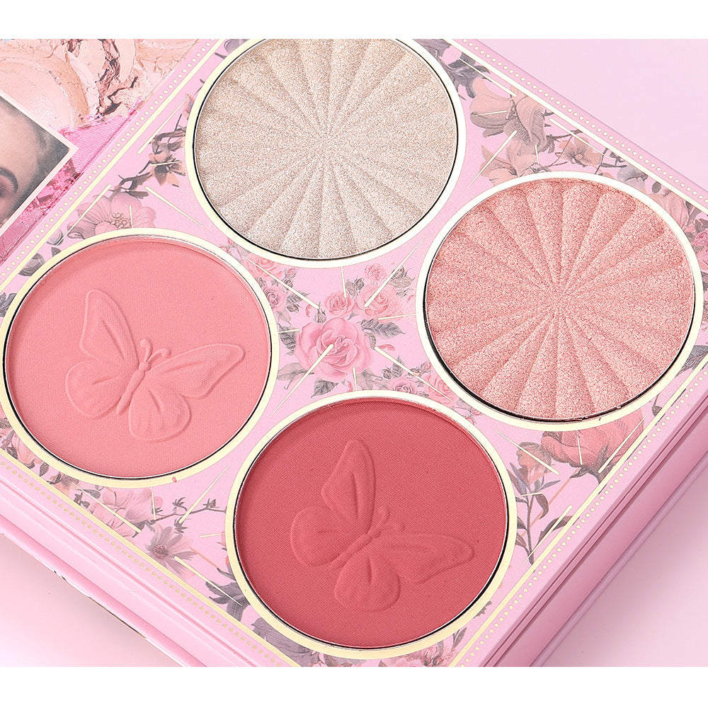 4-In-1 Pink Flip Makeup Book, Portable All-In-One Palette For Basic Eyeshadow, Blush, Lip Gloss & Bronzer