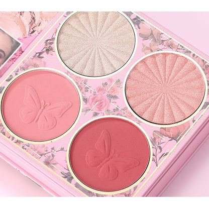 4-In-1 Pink Flip Makeup Book, Portable All-In-One Palette For Basic Eyeshadow, Blush, Lip Gloss & Bronzer