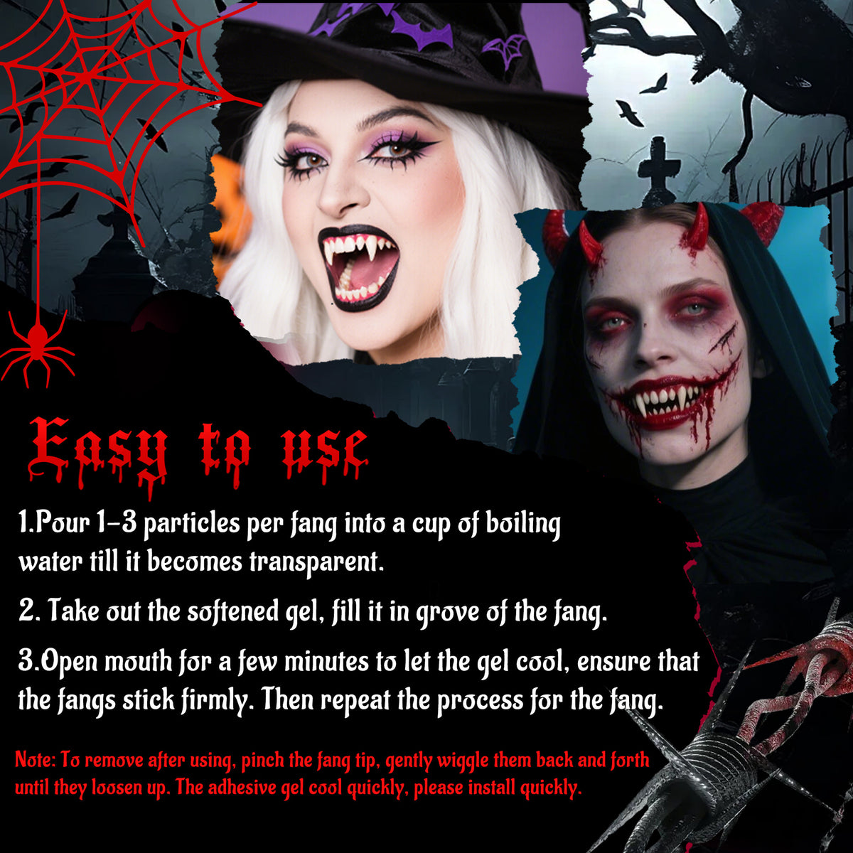 Reusable 4-Size Resin Vampire Fangs Set for Halloween