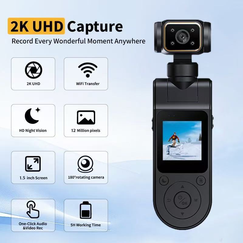 1080P Vlogging Camera, Portable Pocket Action Camera, WiFi Mini Body Cam