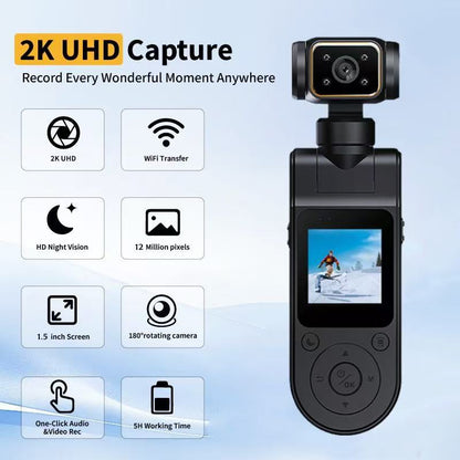 1080P Vlogging Camera, Portable Pocket Action Camera, WiFi Mini Body Cam