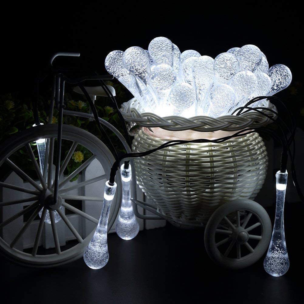 Solar String Lights Outdoor, Total 20LED 16.4FT, Water Drop