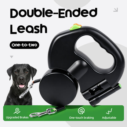 Dog Leashes Dual Dogs Pet Leash Ropes Auto Retractable Cat Traction Rope Adjustable Dog Strap Flexible