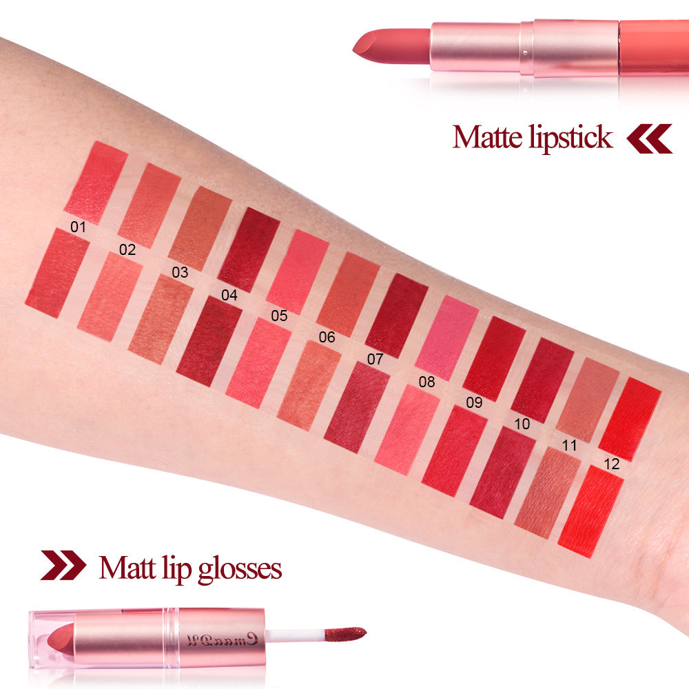 3Pcs/Set Two-in-one Lipstick and Lip Gloss Waterproof, Long-lasting, Multi-functional