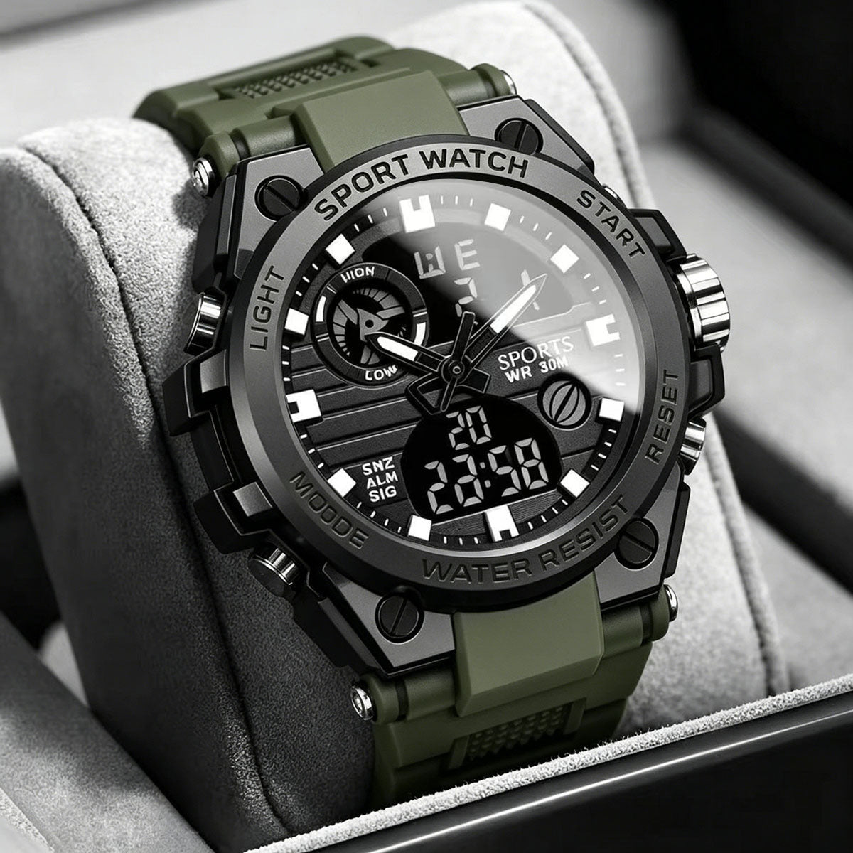 Men's Sporty Digital Watch with Luminous Dial, Alarm & Date Display
