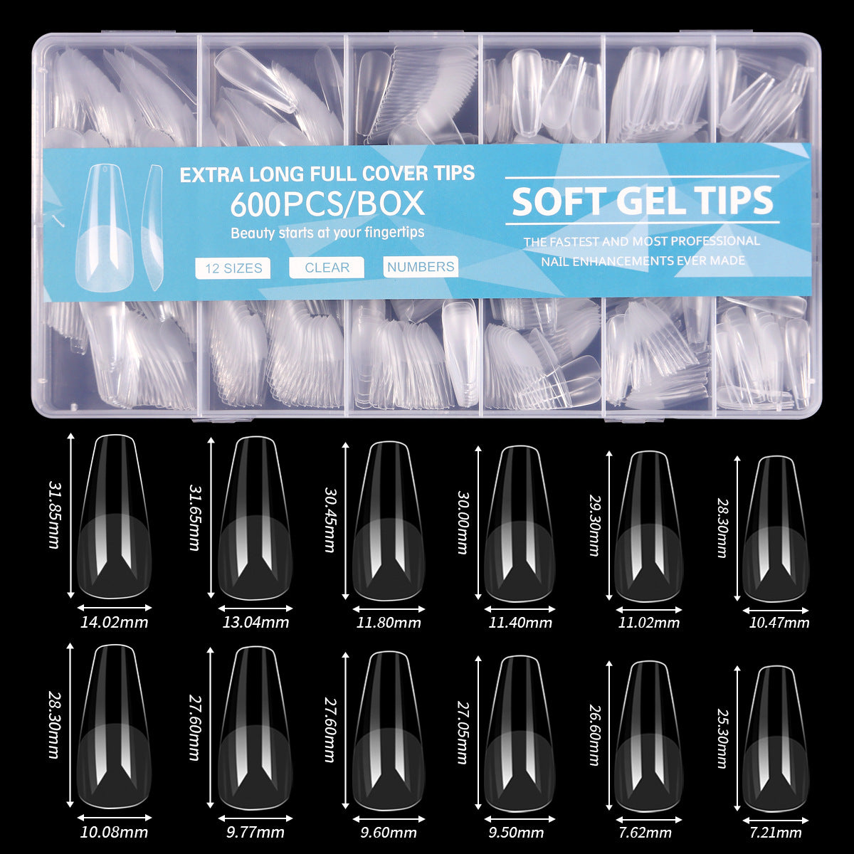 600pcs Almond Nail Tips Medium Fake Nails - Soft Gel Nail Tips Almond Shape
