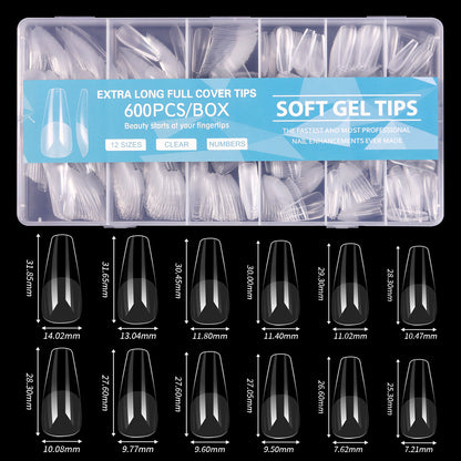600pcs Almond Nail Tips Medium Fake Nails - Soft Gel Nail Tips Almond Shape