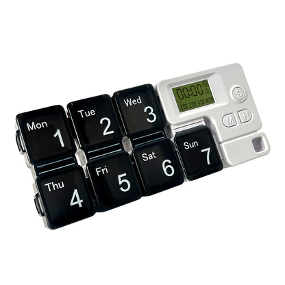 7 Days Pill Dispenser Organizer with Reminder Alarm -Portable Travel Vitamins Medicine Box Case