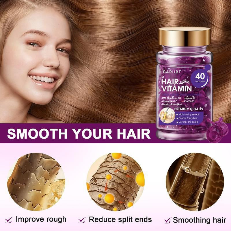 Hair Oil Capsules (40-Count) – Contains Keratin, Argan Oil, and Jojoba Oil