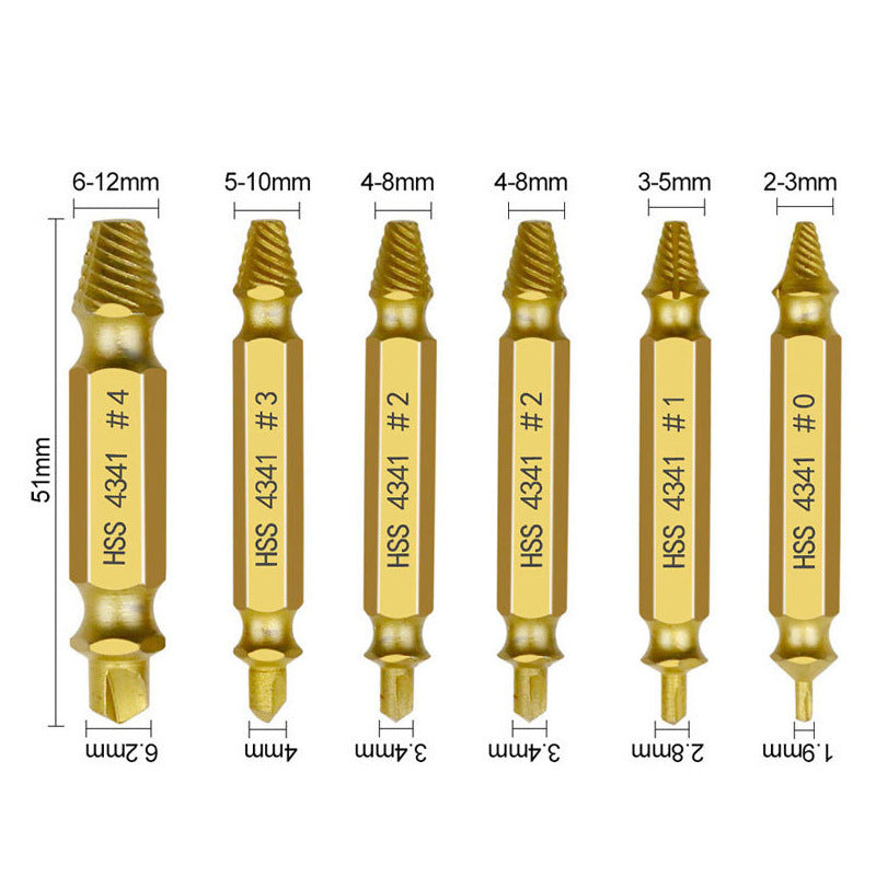 6 Pcs Stripped Screw Extractor Set Hss Damaged Screw Remover and Extractor Nuts & Bolts Drill Bit Tools