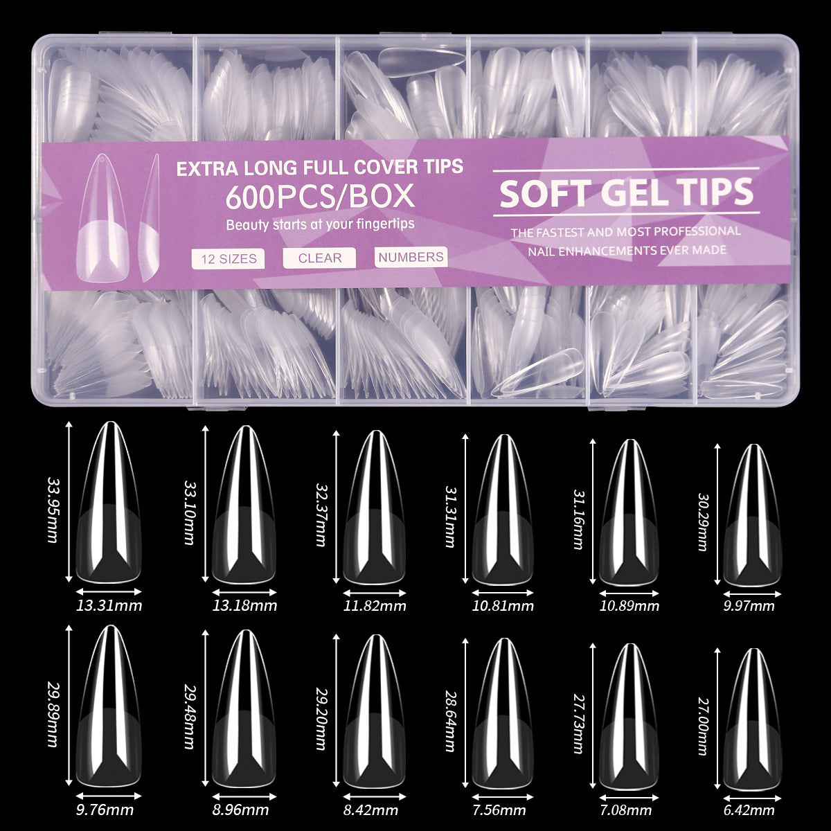 600pcs Almond Nail Tips Medium Fake Nails - Soft Gel Nail Tips Almond Shape