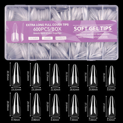 600pcs Almond Nail Tips Medium Fake Nails - Soft Gel Nail Tips Almond Shape