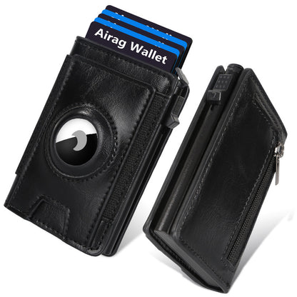 Men's Slim RFID Leather Wallet with AirTag Holder - Pop Up Credit Card Holder RFID Blocking