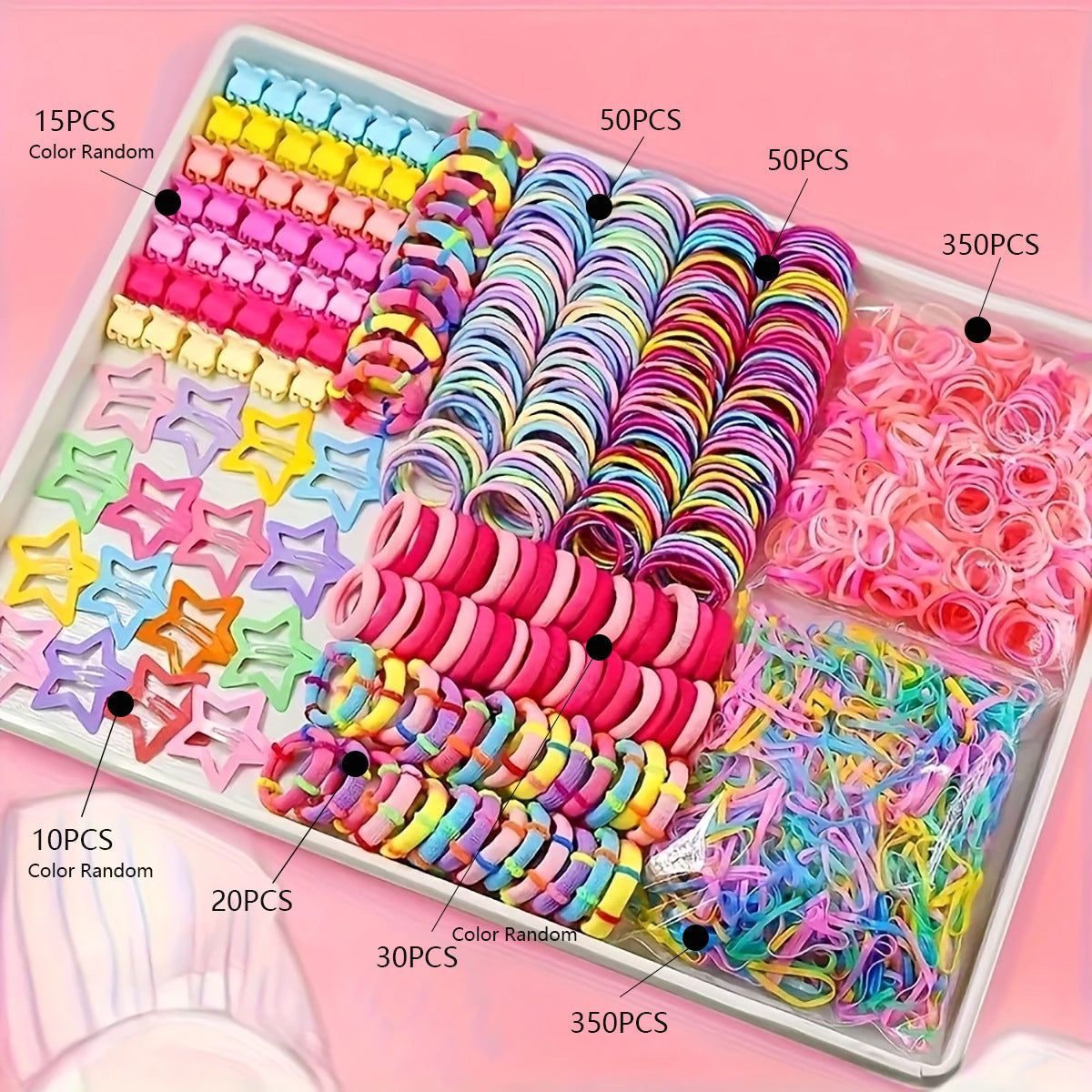 875-Piece Colorful Elastic Hair Tie and Clip Set – Includes Cute Hair Accessories and Storage Box