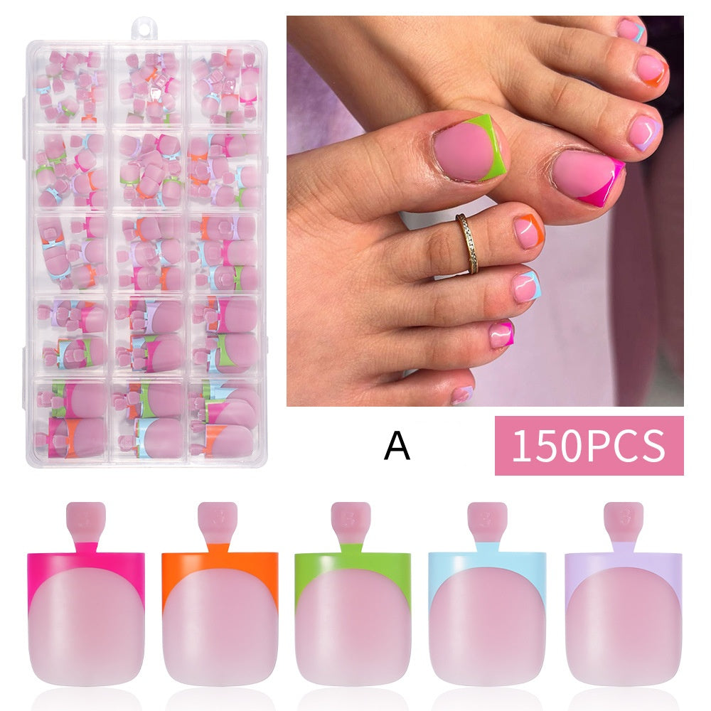 150pc White French Tips Press on Toenails Women Fake Toenail Kit