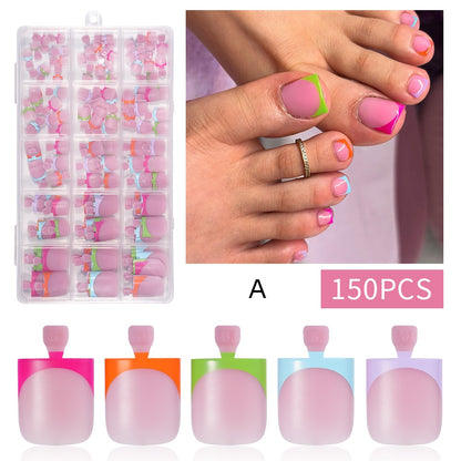 150pc White French Tips Press on Toenails Women Fake Toenail Kit
