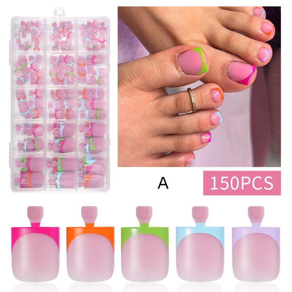 150pc White French Tips Press on Toenails Women Fake Toenail Kit