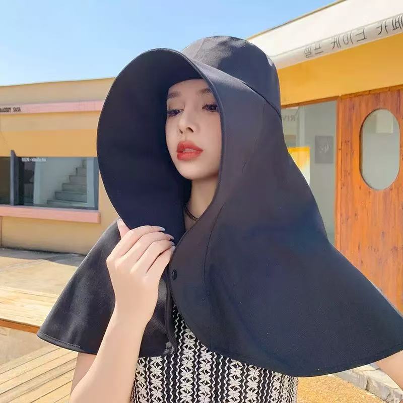Women's Wide-Brim UV-Protection Bucket Hat with Neck Flap