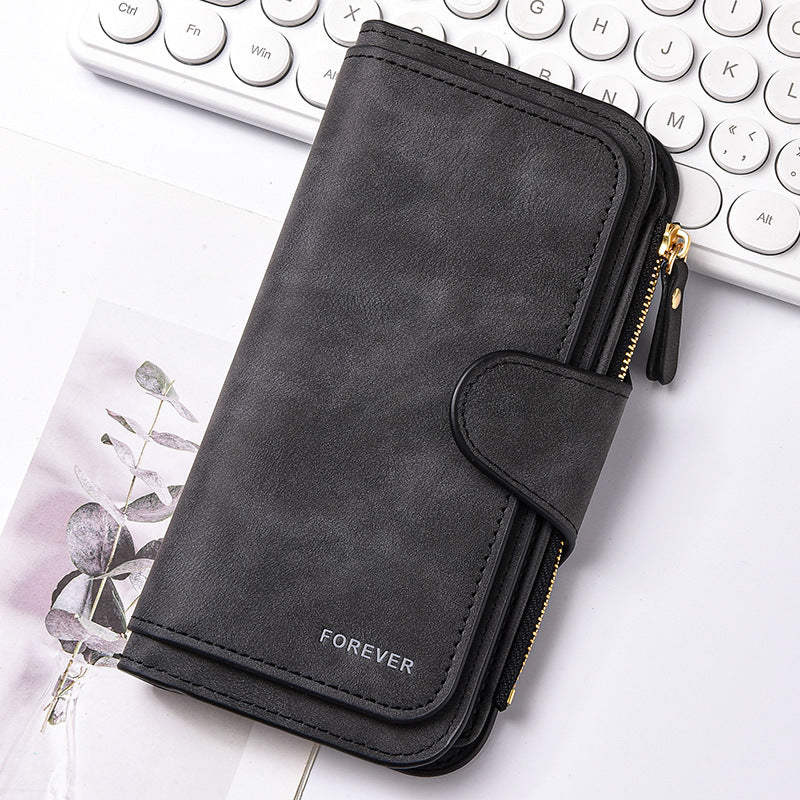 Women's Long Wallet with ID Window and Mini Coin Pouch