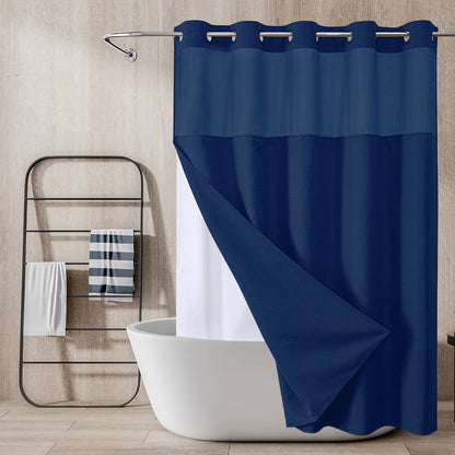 Double-Layer Waffle-Weave Waterproof Shower Curtain with Large Grommets
