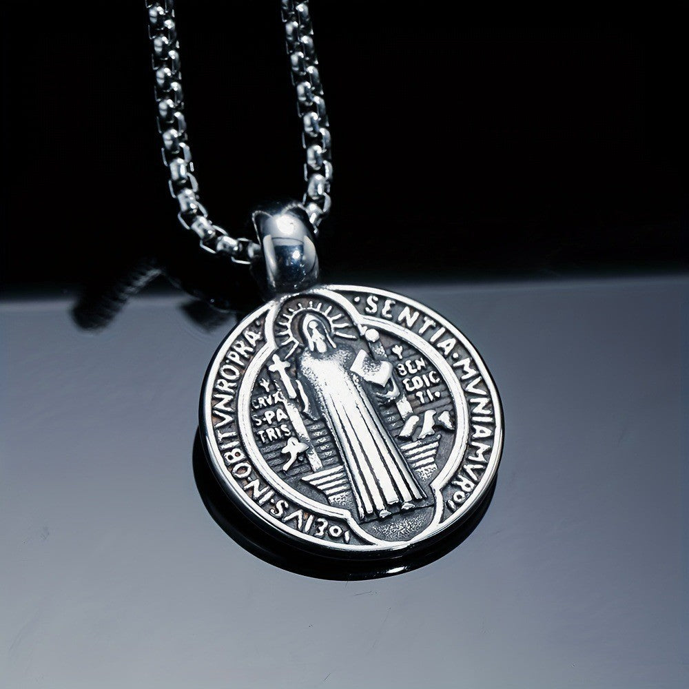 Cross Amulet Pendant, Round Coin Pendant, Religious Catholic Amulet Jewelry
