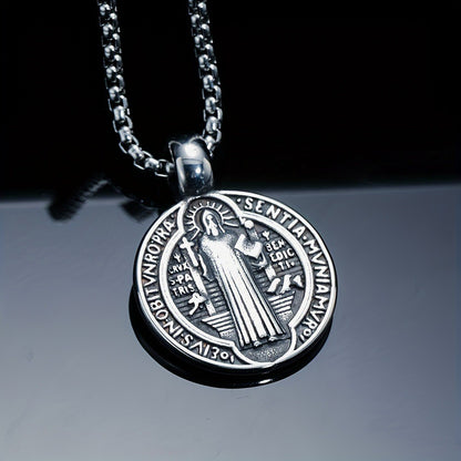 Cross Amulet Pendant, Round Coin Pendant, Religious Catholic Amulet Jewelry