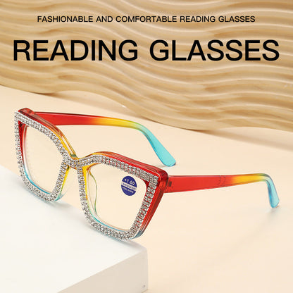 Rhinestone bling Diamond Reading Glasses Square Blue Light Blocking Readers