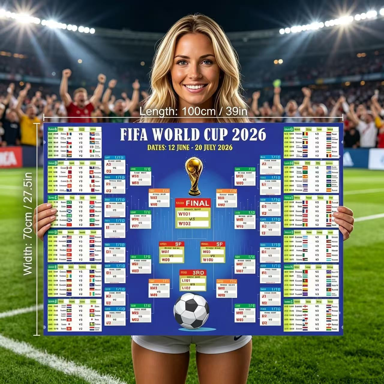 2026 World Cup Schedule Poster—Perfect for Watch Parties, Bars, and Home Decor（Includes 20 Double-sided Stickers and 4 Pens）