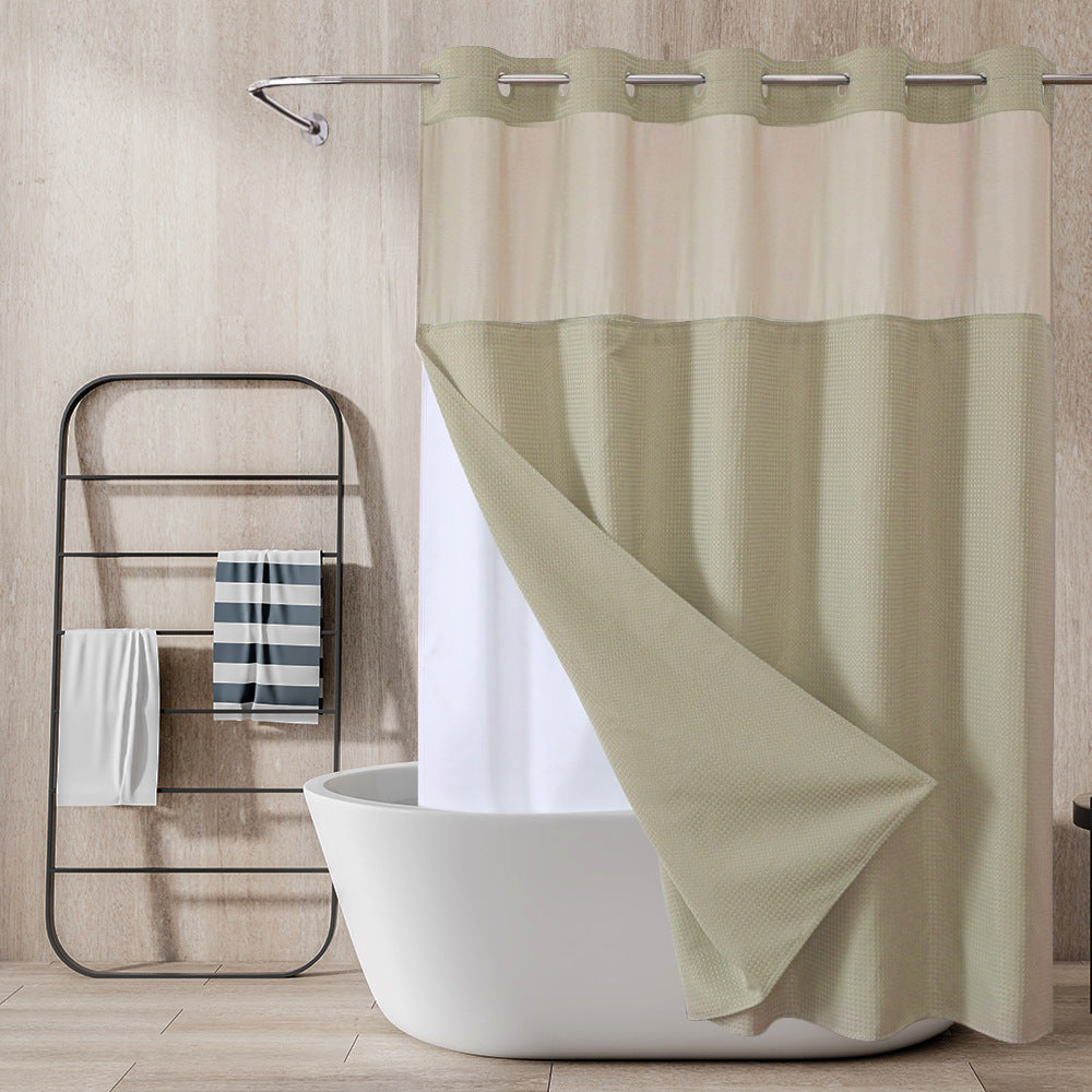 Double-Layer Waffle-Weave Waterproof Shower Curtain with Large Grommets