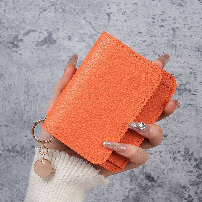 Small Wallet for Women RFID Blocking Genuine Leather Card Case Slim Tri-Fold Wallet with Zipper Pocket and Keychain