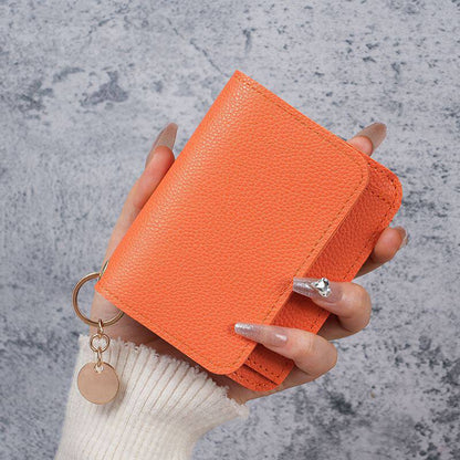 Small Wallet for Women RFID Blocking Genuine Leather Card Case Slim Tri-Fold Wallet with Zipper Pocket and Keychain