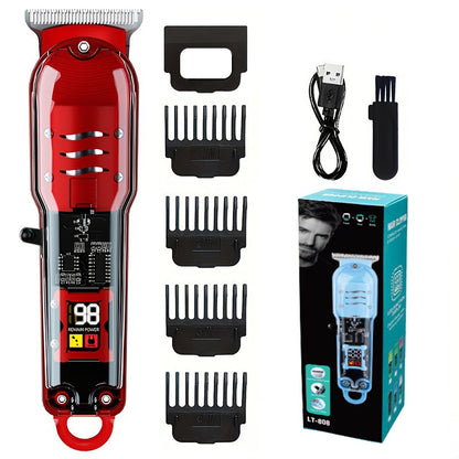 Transparent LCD Digital Display Hair Clipper Kit — Rechargeable Home Hair Trimmer