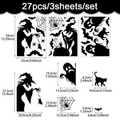 4Pcs Halloween Window Clings Silhouette Stickers Witch Bats Ghosts