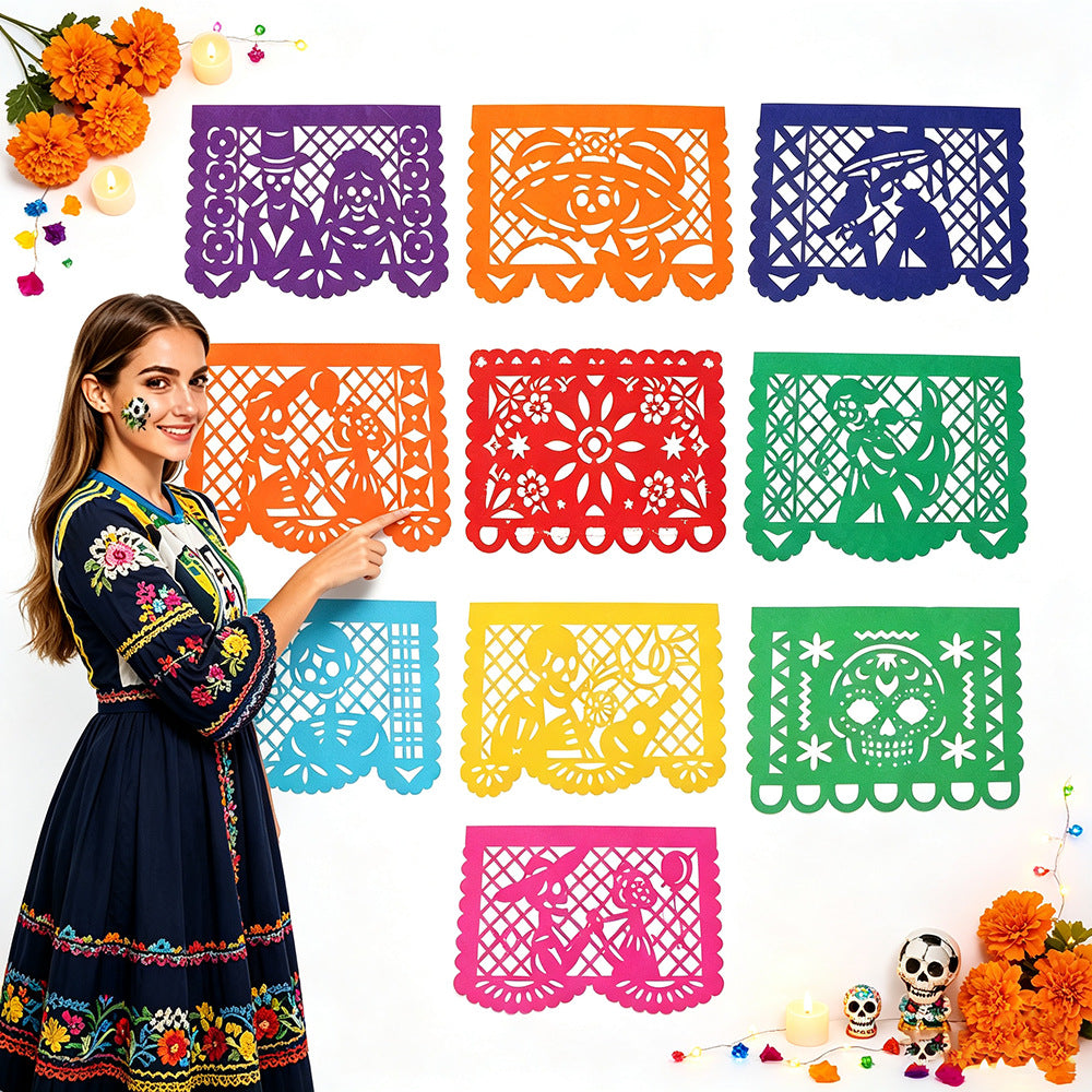 50Pcs Mexican Papel Picado Banner Dia De Los Muertos Altar Ofrenda