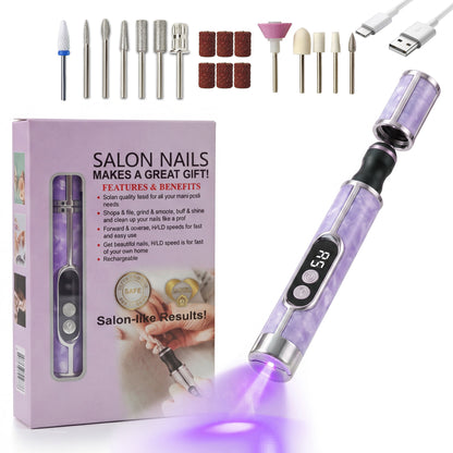 3 in 1 Electric Nail Drill Machine, USB C Rechargeable Nail File, LCD Display, UV Light, Adjustable Speeds