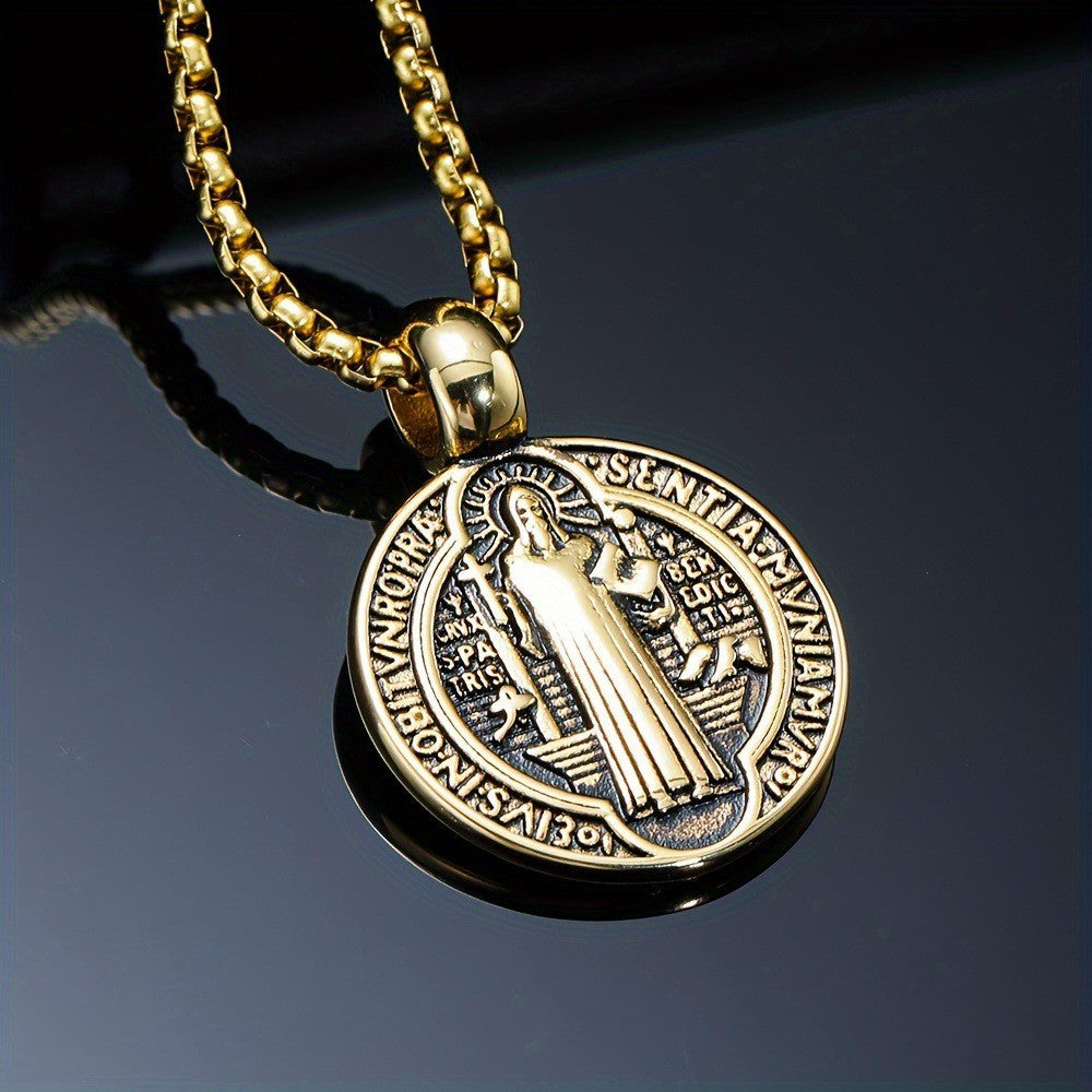 Cross Amulet Pendant, Round Coin Pendant, Religious Catholic Amulet Jewelry