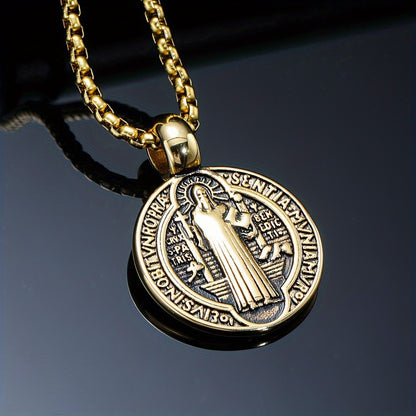 Cross Amulet Pendant, Round Coin Pendant, Religious Catholic Amulet Jewelry