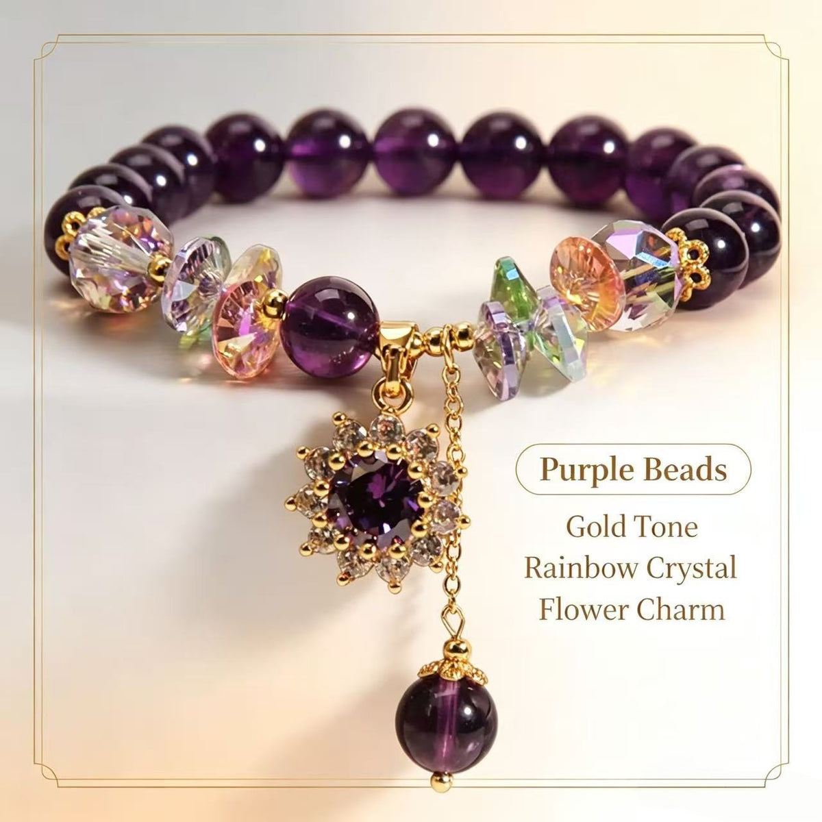 Healing Crystal/Purple Natural Bracelet, Adorned with Sunflower Decoration