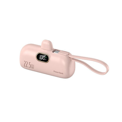 22.5W Fast Charging Mini Capsule Power Bank — 5000mAh Built-in Cables, LED Display