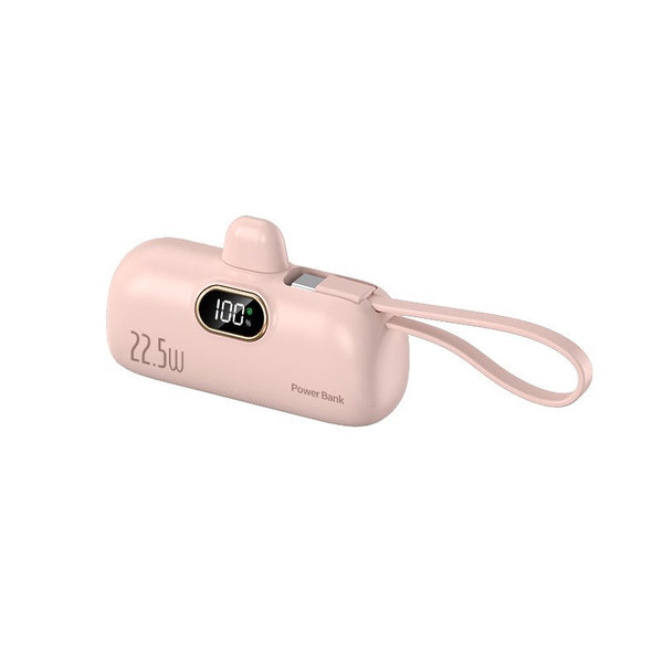 22.5W Fast Charging Mini Capsule Power Bank — 5000mAh Built-in Cables, LED Display