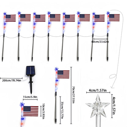 8 Pack Solar American Flag Lights Outdoor, Solar Red White and Blue Star Pathway Stake Lights