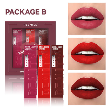 3 Colors Matte Liquid Lipstick Set, Velvet Smooth Nude Lip Gloss, Waterproof Moisturizing Long Lasting