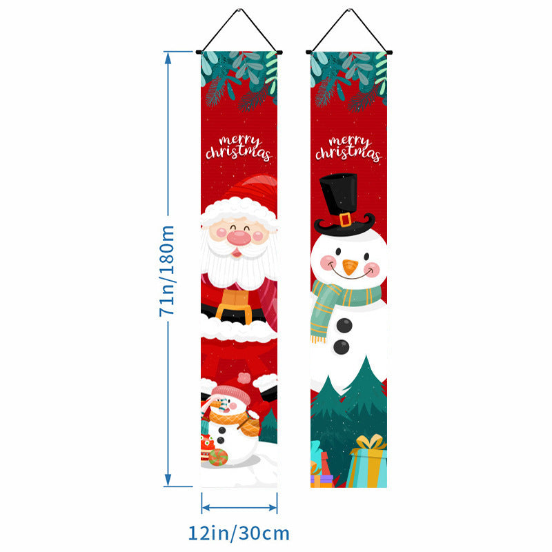 1 Set Christmas Porch Banner Set 78×12 Inch Santa and Snowman Door Banner Xmas